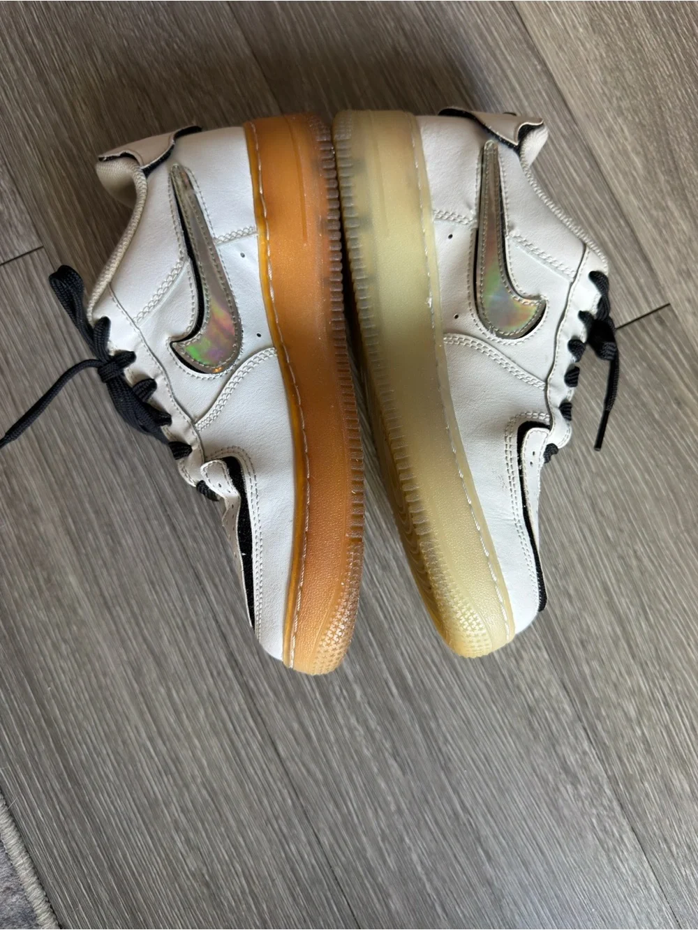 Nike Air Force One White Low-Top Sneakers with Black Accents Silver Logo
